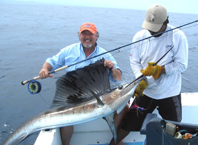 Fly fishing in the gulf of Papagayo for sailfish, Mr. Randy Payne from Houston Texasr
