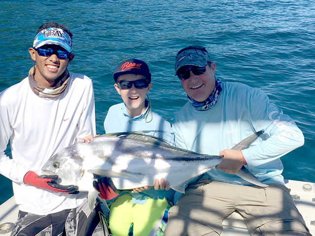 Andrew Hoggatt and his son rooster fishing in Papagayo