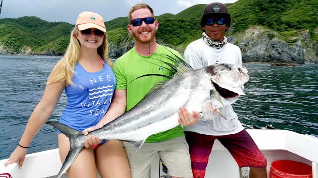 Daniel Heaton and his wife rooster fishing on board La Manta boat